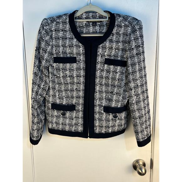Brooks Brothers Boucle Jacket Size 10 Black White Plaid Tweed Academia Twee - Picture 1 of 9